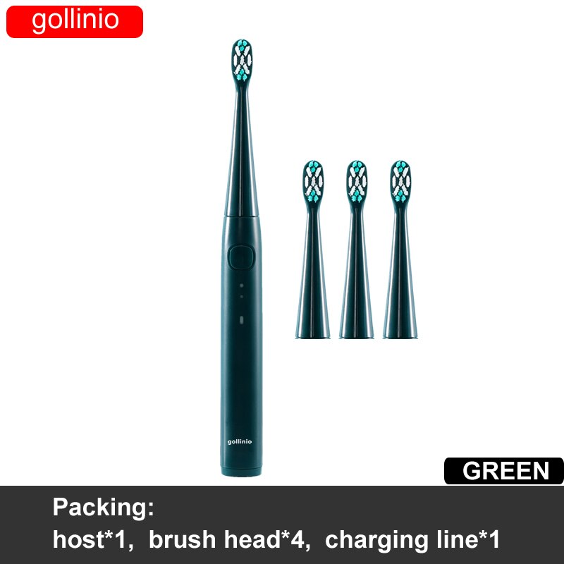 gollinio Electric Toothbrush usb fast charging GL56E smart electr toothbrush prodent Rechargeable Replacement Head: GL56GREEN4H