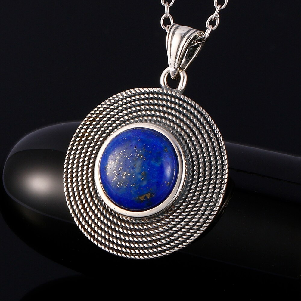 Sterling Silber 925 Halskette Natürliche Lapis Lazuli Stein Anhänger Halskette für Frauen Einfache Edlen Schmuck