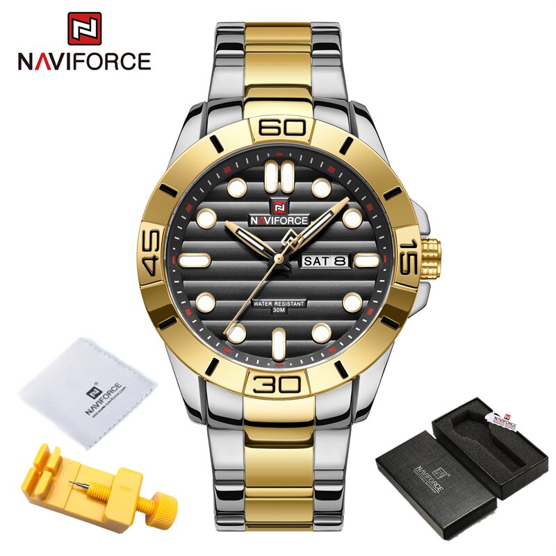 NAVIFORCE – montre-Bracelet lumineuse en acier inoxydable pour homme, à Quartz, étanche, Original, à la: GB BOX