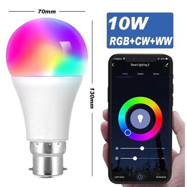 1PCS 15W WiFi Smart Light Bulb E27 B22 Dimmable RGB+CW LED Spotlight Bluetooth Voice Control Lamp Work With Alexa Google Home