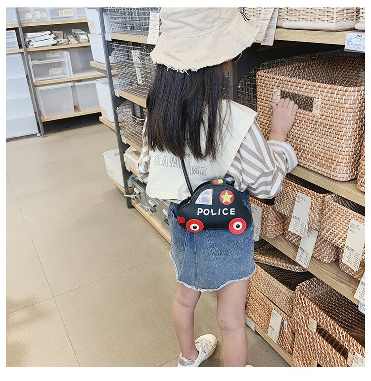 Newest Trendy Children Police Car Crossbody Bag Zipper Car Shaped Mini Shoulder Bag Purse for Kids Traveling