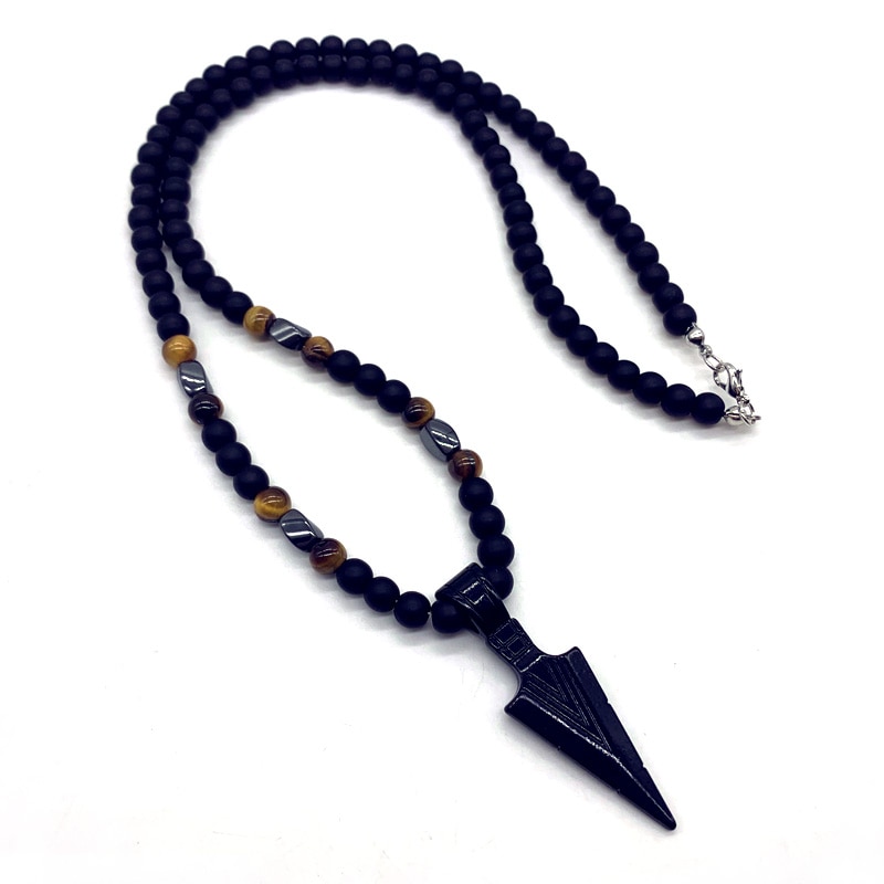 Arrow Pendant Necklace Men Vintage 6mm Strand Matte Bead Tiger Eye Stone Necklace For Men Jewelry: 1