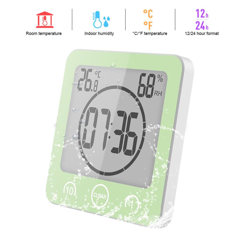 Waterdichte Lcd Digitale Klok Douche Elektronische Temperatuur Vochtigheid Monitor Klok Meter Voor Badkamer Kinderkamer Home Decoration