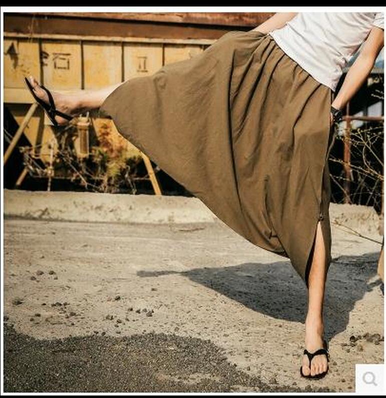 Pantalones bombachos holgados de lino para mujer, pantalón bombacho con falda, con gran entrepierna, para club nocturno, novedad de verano,
