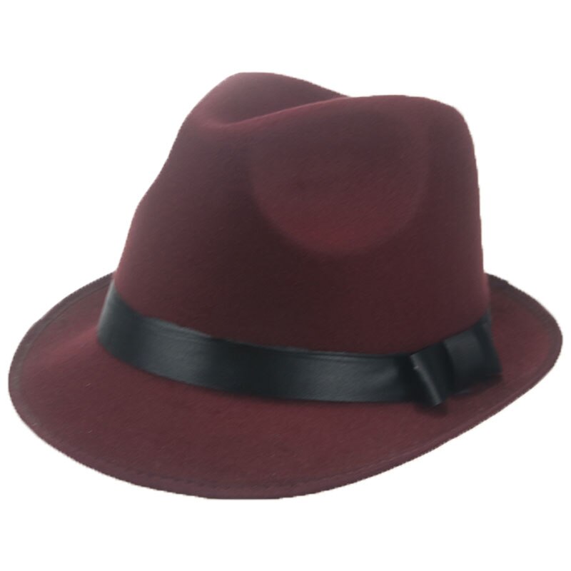 Fedoras-sombrero de ala corta con lazo para hombre y mujer, cinta de Panamá, sombrero de vaquero, vestido de vaquera, decoración de boda, sombrero fedora: wine red