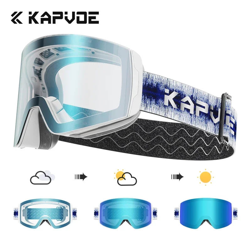 KAPVOE Photochromic Outdoor Sport Ski Snowboard Goggle Men UV400 Protection Women Glasses Magnetic Attraction Skiing Goggles