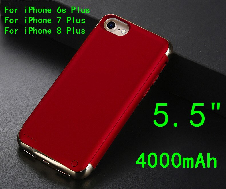 Funda delgada de la batería de la galjanoplastia a prueba de golpes para el iPhone 6X6 S 7 8 Plus batería externa trasera recargable cargador del teléfono: i7P Red