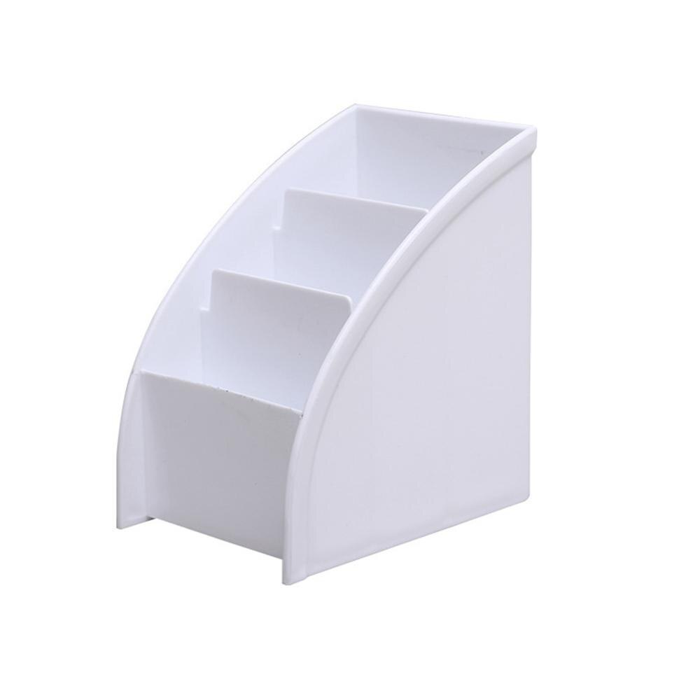 Organizador trapezoidal multifuncional, caja de almacenamiento para mandos a distancia, soporte para teléfono móvil, estuche de almacenamiento de maquillaje, decoración de escritorio: White