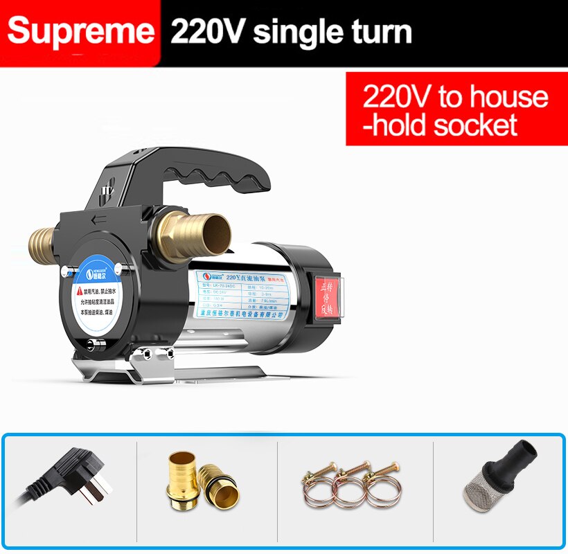 Small Portable High-flow Electric Suction Pump 12/24/220V Stainless Steel Diesel/Kerosene Self-priming Suction Pump: 220v