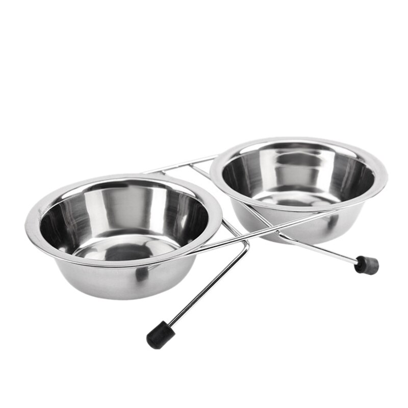 -Stainless Steel Double Bowl Dog Cat Feeder Elevated Stand Raised Dish Feeding Food Water Pet: Default Title