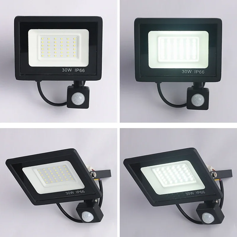 Reflectores LED 100W 50W 30W 20W 10W PIR Sensor de movimiento IP66 LED impermeable 220V colgante Exterior lámpara de pared al aire libre foco