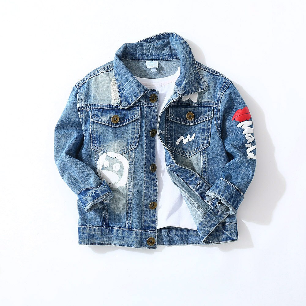 Giacca di jeans per bambini 2020 primavera autunno nuovi neonati stampa di moda top retrò giacca di jeans Casual con risvolto allentato All-match: 4