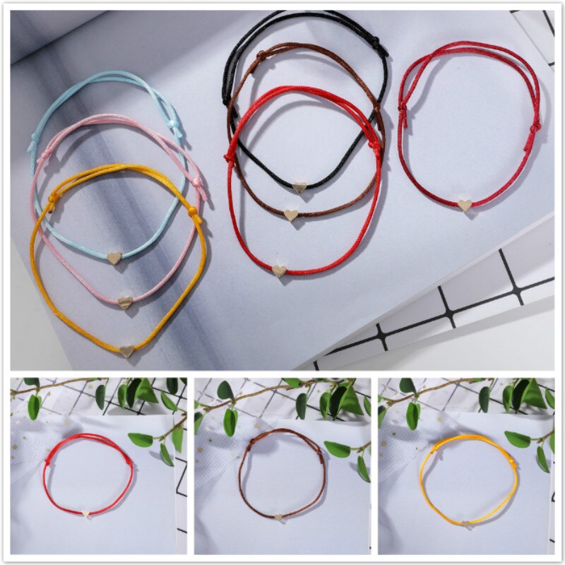 1Pcs Handgemaakte Rvs Hart Vorm Hologram Armbanden Dunne Rode Touw Draad String Armbanden Voor Mannen Vrouwen Stellen