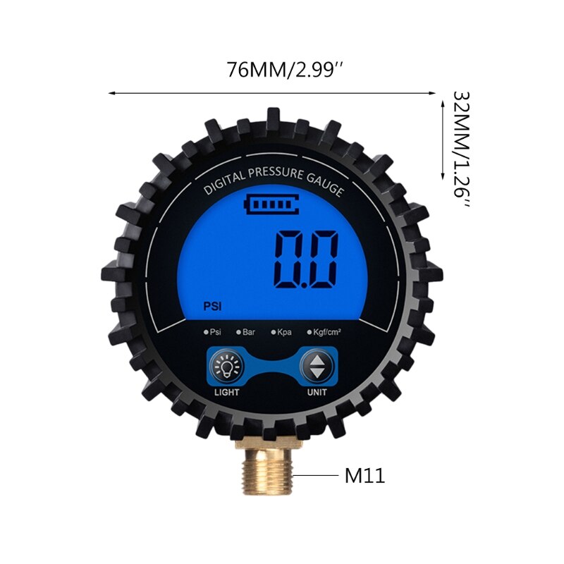 Dial Size Digital Pressure Gauge 0-200 Psi/Kpa/Bar/kgf cm² M11 Screw Thread Lower Mount Battery Powered Guage