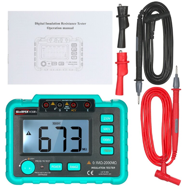 VC60B+ Digital Insulation Resistance Tester 250V/500V/1000V Insulation Impedance Tester DC/AC 0.1~2000M ohm