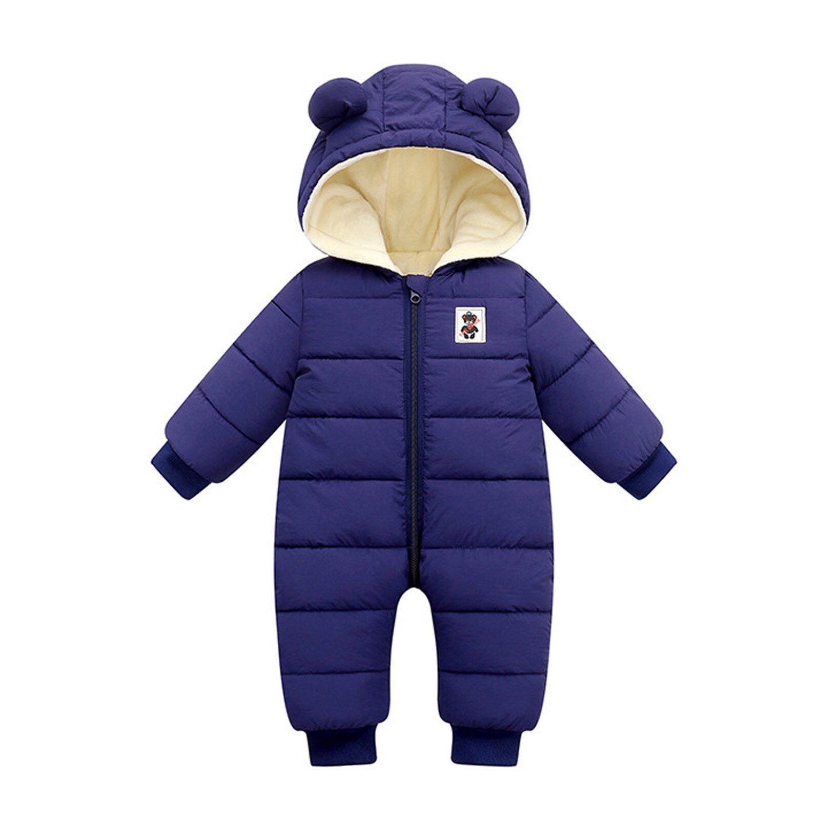 Inverno das crianças em geral do bebê meninas meninos macacão quente com capuz snowsuit à prova de vento macacão casaco acolchoado outwear roupas quentes 0-18m: Navy / 12-18 Months