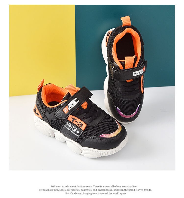 Sportssko til piger forår efterår netstof åndbar drenge sneakers børn store pigesko str. 26-31 sp076: Sp076 sorte / Cn 26 indersål 16cm
