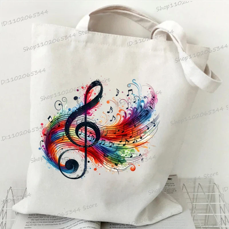 Dameshandtassen met muzieknotatie, canvas tas, grappige aquarel muzieknoot schoudertas voor tieners, zijtas voor dames: Ivoor
