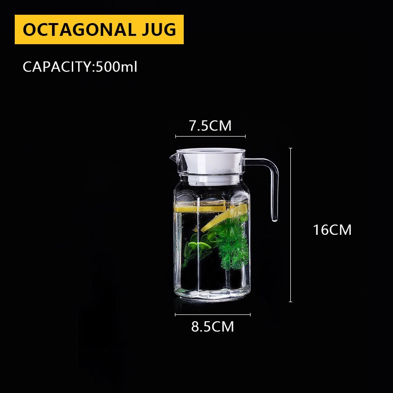 0.5-1.1l klar karaff för juicekanna plast vattenkanna kall mjölk kaffe vin dryck iskanna / vattenkokare med lock / handtag: 0.5l kanna  ys301- a