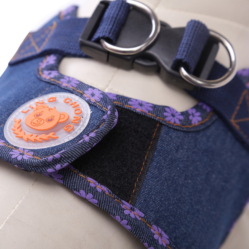 Soft Small Dog Harness Vest Leash Set Adjustable Denim Chest Strap Dog Puppy Walking Lead Cat Safe Leash British Style
