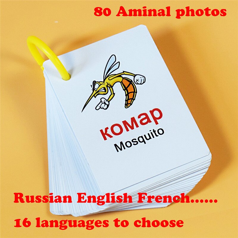 Learning 80 Animals, Englih Flash Learning Educational Cards Toys For Children Kids With German Russian Spanish French