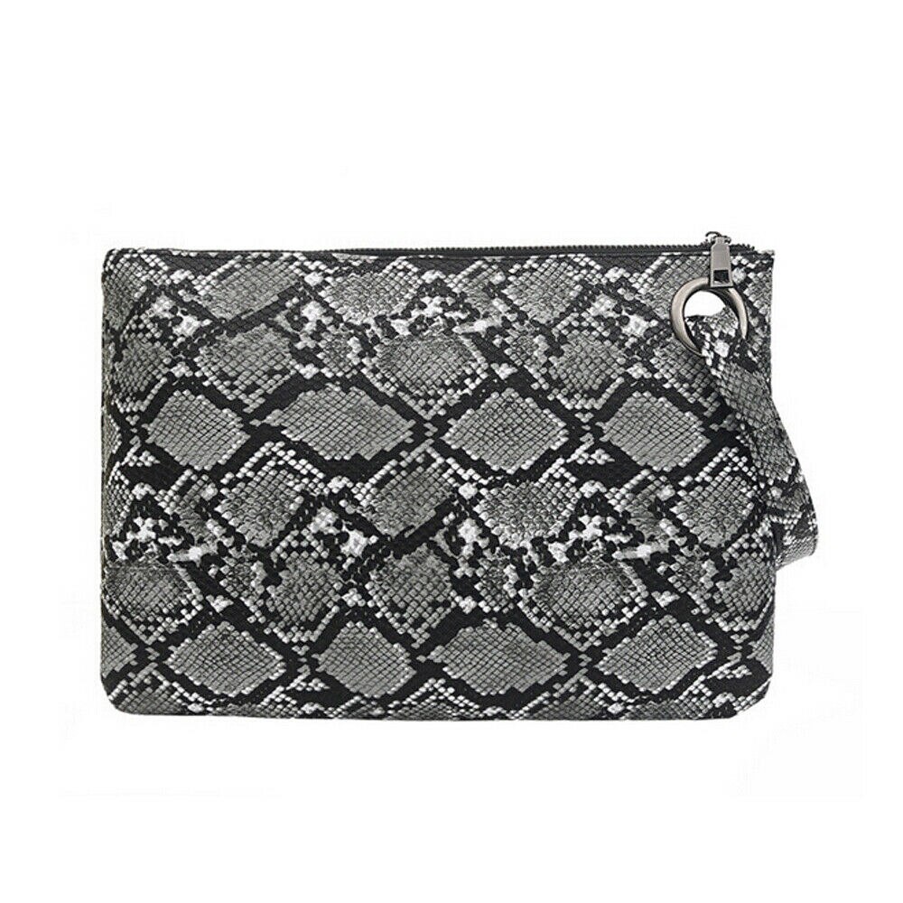 Luipaardprint dames clutch draagbare outdoor handtas pu leren envelop met rits: Zwart