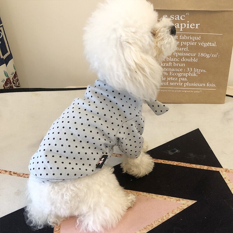 Camiseta con lunares para perro, ropa para perro, camisa para gato y cachorro, ropa para Yorkshire Pomeranian maltés, Bichon Poodle, otoño y primavera