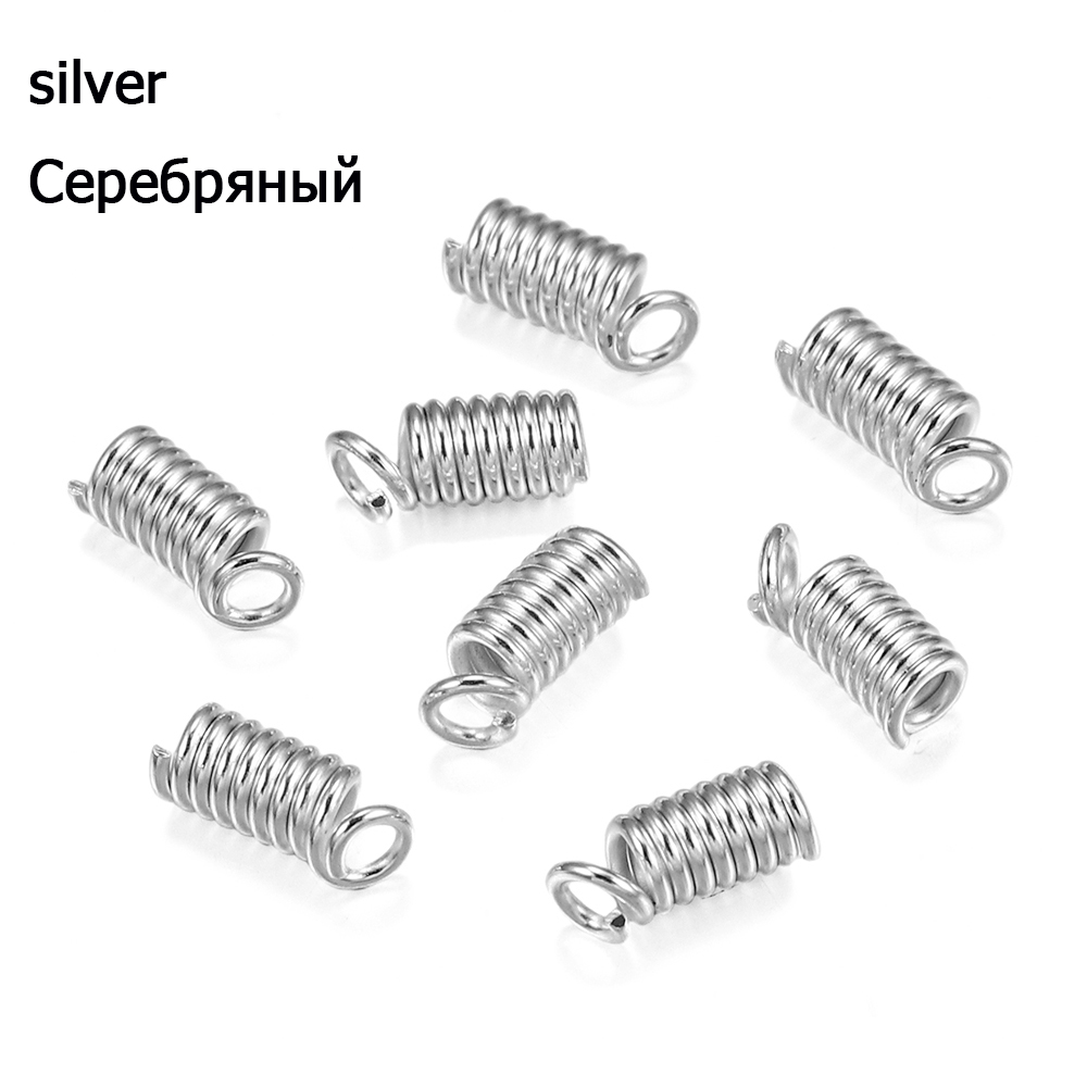 100pcs Metal Spring Crimp Clasps Leather Coil Cord Ends Fastener End Caps Connectors For DIY Bracelet Jewelry Making Accessories: S / WHITE