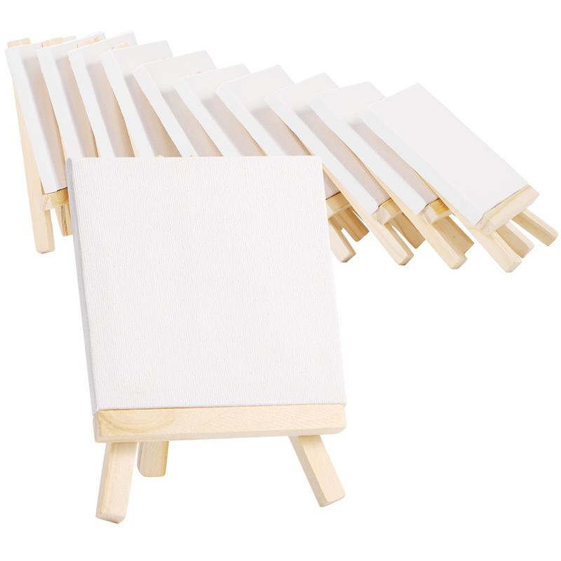 10 Sets Canvas and Easel Set Natural Easel Set Painting Craft Drawing Kit for Artist Hobby Painter