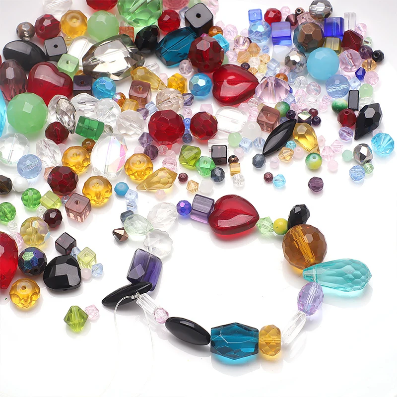 Cuentas de cristal con forma de tamaño mixto, cuentas de vidrio facetadas multicolores, cuentas espaciadoras sueltas para fabricación de joyería, collar de pulsera DIY