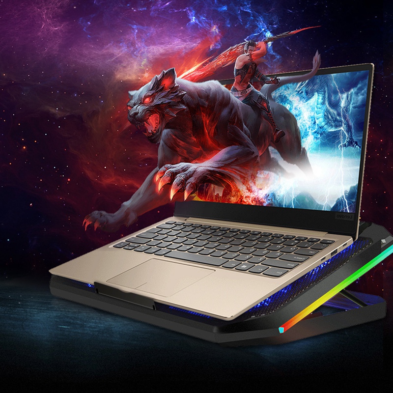 Podkładka chłodząca pod laptop 2 wyjątkowo ciche wentylatory 2 porty USB regulacja wysokości oświetlenie RGB efekt 12-17 Cal podstawka chłodząca do notebooka