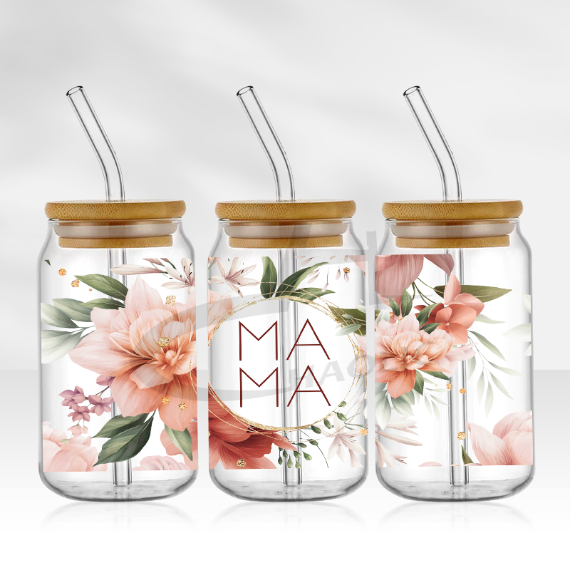 Envolturas de copa UV DTF, transferencias, del Día de la madre, pegatina para mamá, transferencia de hierro para lata de vidrio, libbey de 16oz: XL / Café
