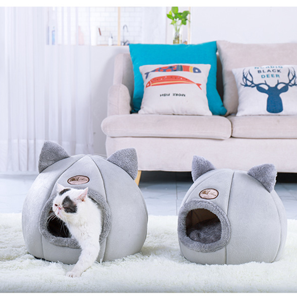 Aftagelig katteseng selvopvarmende til indendørs katte hundehus med sammenklappelig madras hvalpeholder liggestol grå ropa para perro