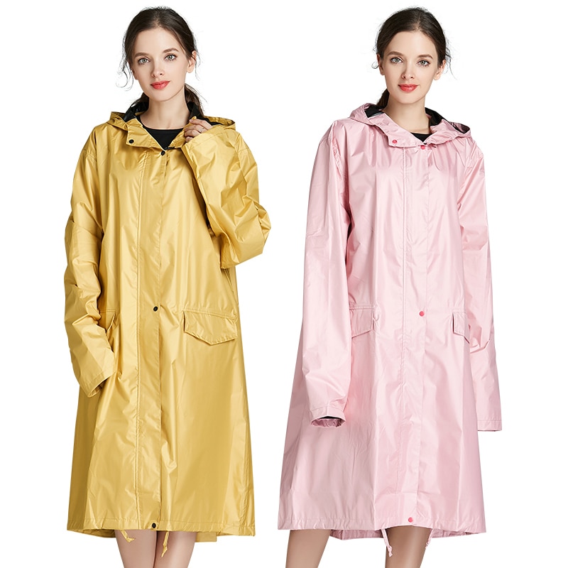 Freesmily Vrouwen Lange Dikke Regen Jas Stijlvolle Waterdichte Regenjas Regen Poncho Cape Met Kap Mouwen En Pocket