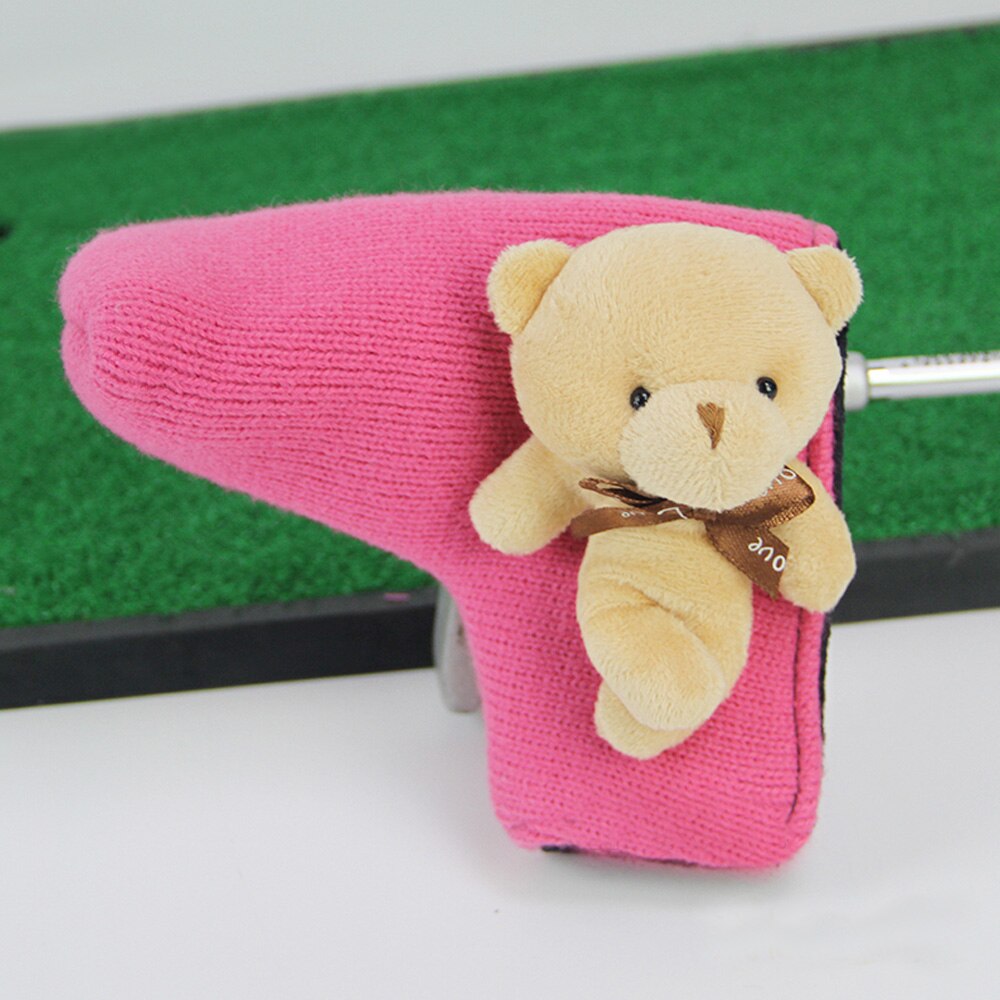 1 st standardstorlek golf putter headcover stickad söt björn golf club head lock golf putter ärm tillämplig på de flesta putters: Rosa