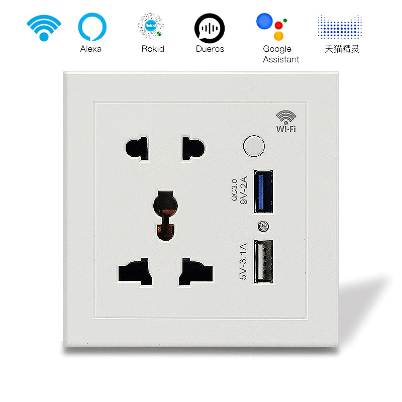 WiFi Smart Socket Wireless Universal Outlet Power Control Sockets USB Charger Adapter Work With Google Assistant Alexa Dueros