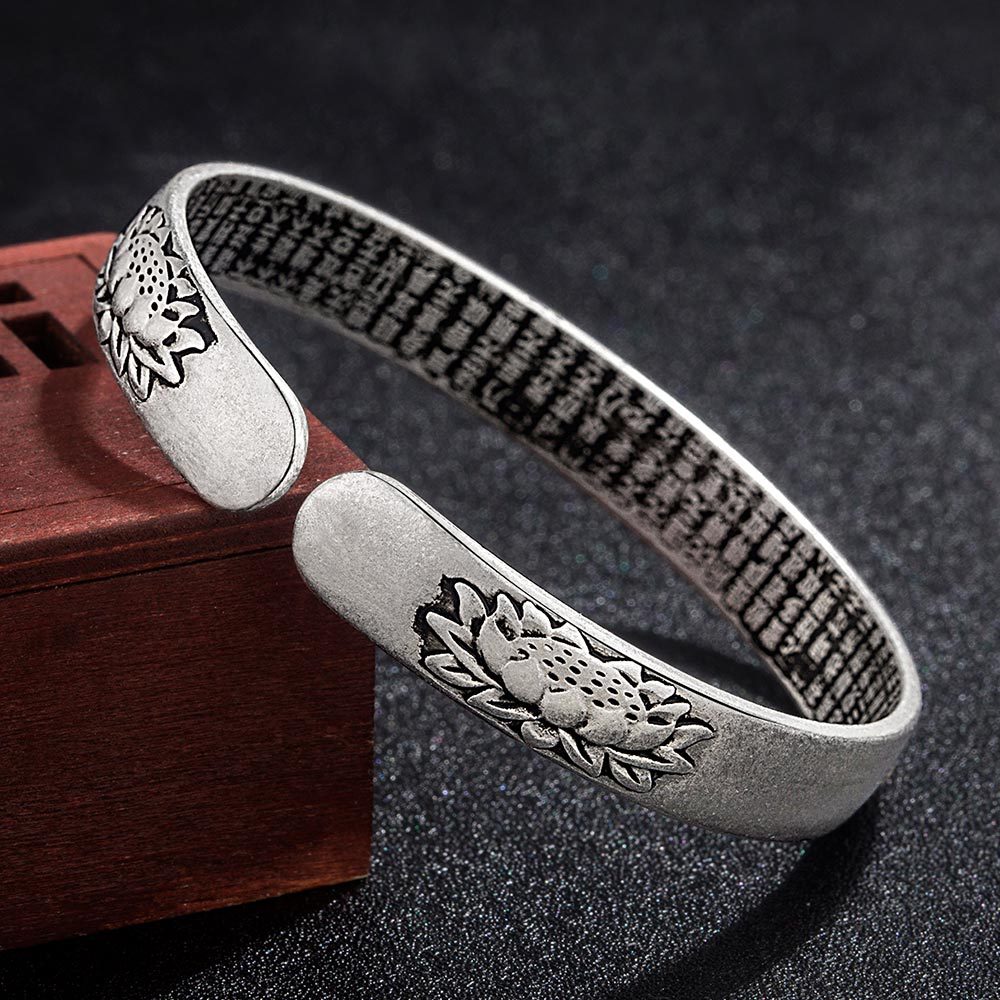 30% Verzilverd Retro Lotus Bloem Dames Bangle Sieraden Voor Vrouwen