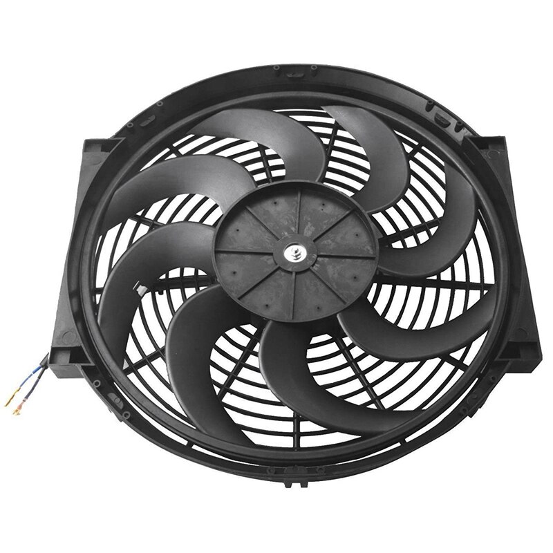 Zwarte universele elektrische radiator slanke ventilator push/pull 12v +  montagekit  (14 inch)
