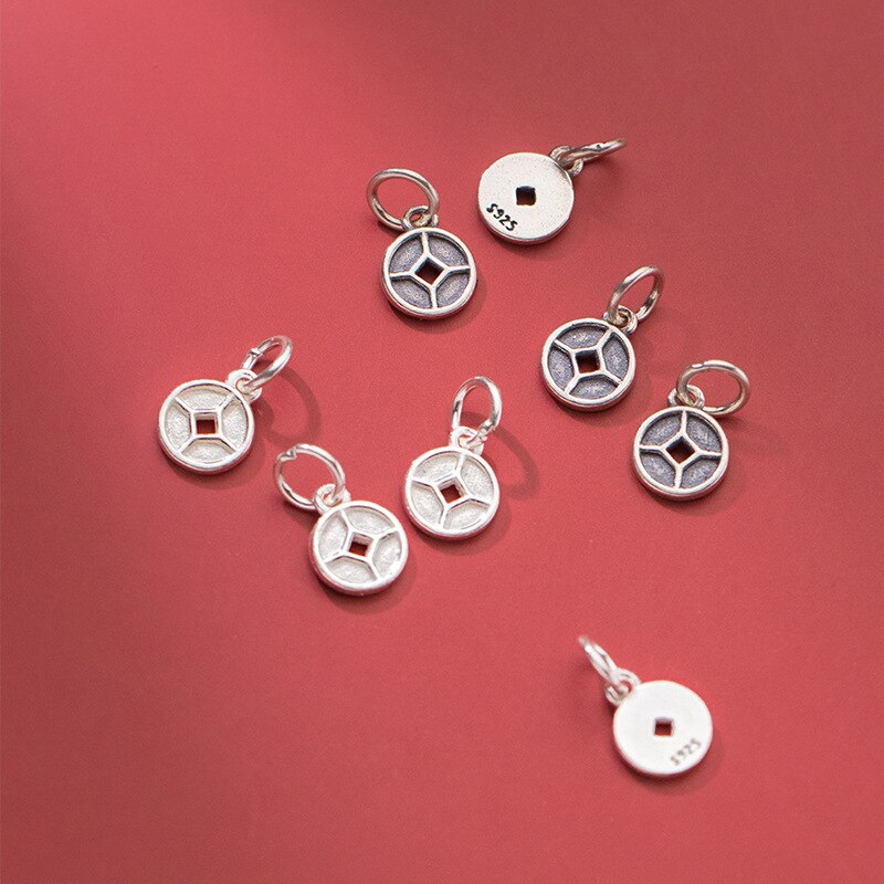925 argent Sterling apporter Fortune pièce de monnaie chinoise Dangle breloques 8MM argent à venir pendentif en argent pour femmes hommes bijoux à bricoler soi-même faire