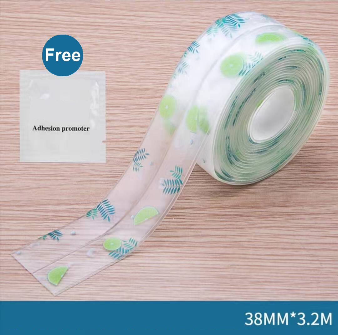 Multi print gennemsigtig 3.2 mx 38mm pvc tætningsbånd tape vinduer bad køkken vandtæt selvklæbende søm toilet hjørne: Citron