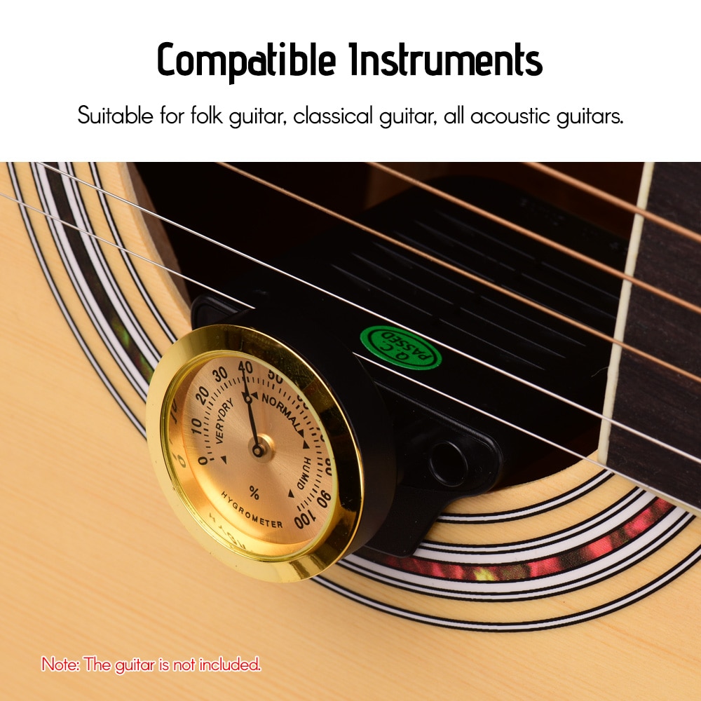 Universal guitar luftfugter bærbart hygrometer abs + metal materiale til folk guitar klassisk guitar alle akustiske guitarer