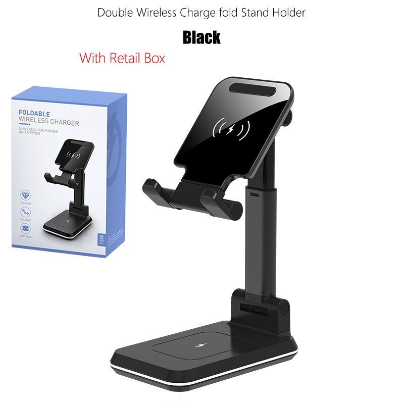 Senza fili 10W Veloce Stazione di Ricarica per Samsung S20 S10 S9 doppio Qi senza fili caricabatterie pad per il iPhone di Mela 11 xs Max Airpods pro 2: nero con scatola