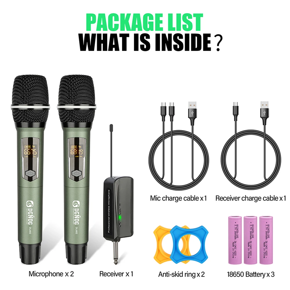 Dual Handheld Dynamic Karaoke Microphone System 2 Channel Wireless Microphone UHF 60m for Conference Stage School PA Speaker