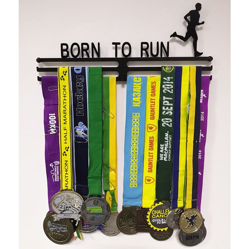 BORN TO RUN Running Black Sports Marathon Display Medal Hanger