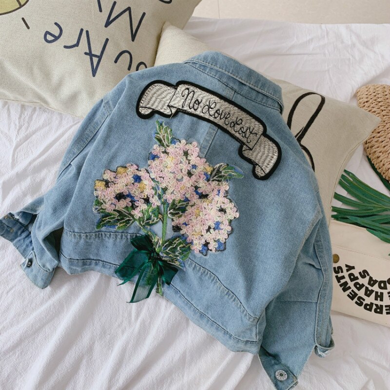 Lente Herfst Kinderen Meisjes Jas Leuke Bloem Borduren Vest Baby Meisje Denim Jassen Tops: 24M