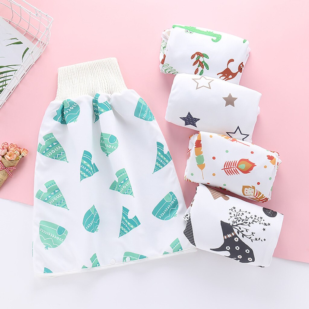 Falda de pañal para recién nacido, cálida, de algodón, cómoda, impermeable, para niños, bonita falda de pañales con estampado de dibujos animados, pantalones cortos 2 en 1 # P30