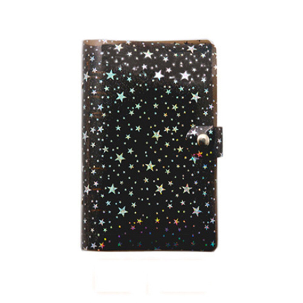 A5/A6 Cute Transparent PVC Glitter Sequins Notebook Cover Office School 6 Rings Binder Spiral Planner Agenda Organizer Notebooks: A6 black star