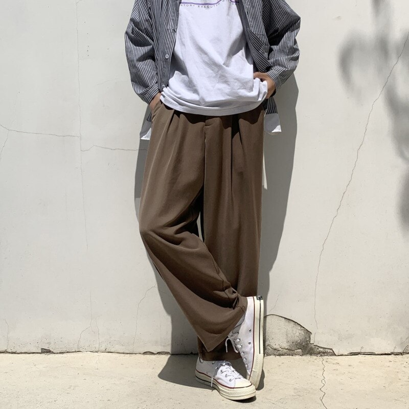 Spring Summer Wide-leg Pants Men's Black Brown Casual Pants Men Korean Loose Straight-leg Suit Pants Mens Dress Pants