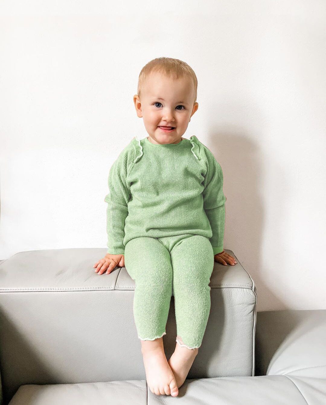 Zuigelingen Baby Jongen Meisjes Pyjama Kleding Fall Cooton Top Broek Ruffle Ronde Kraag Lange Mouwen Elastische Kids Sleep Kleding: green / 3-4 Years