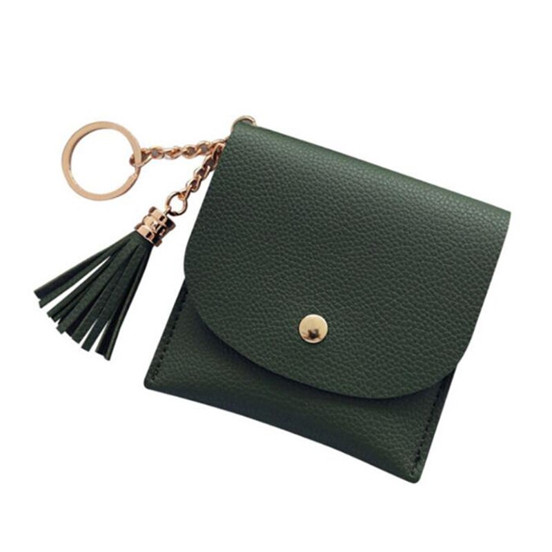 Geldbörsen Frauen Geldbörse Damen Pu Leder Quaste & Metall Ring Kupplung Keychain Dünne Schlüssel Tasche Karte Halfter Mini Beutel: Grün